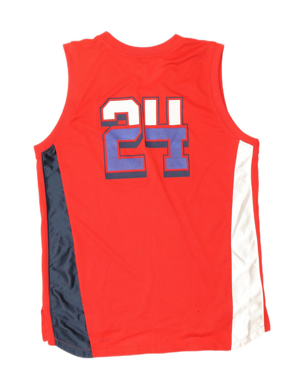 NIKE Mens Dri Fit Graphic Vest Top UK 42/44 Large Red Colourblock