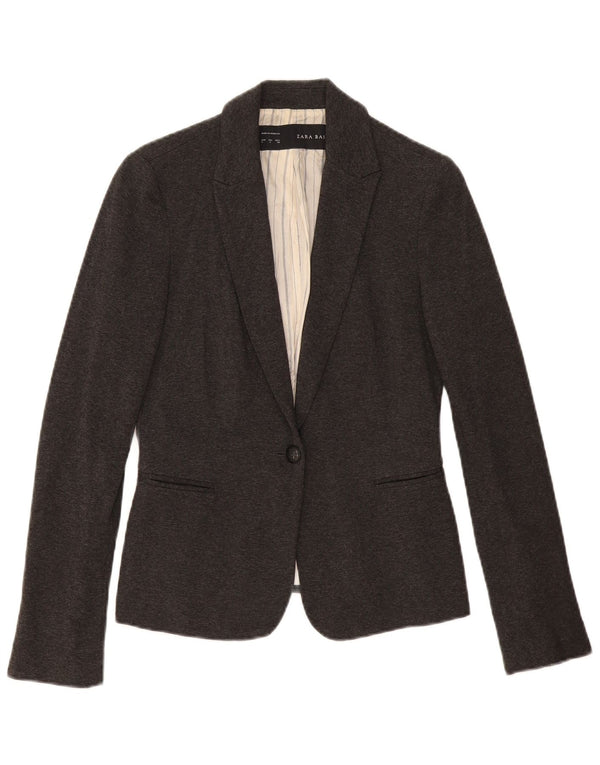 Zara Mujer Chaqueta Blazer De 1 Botón UK 10 Small Acetato Gris
