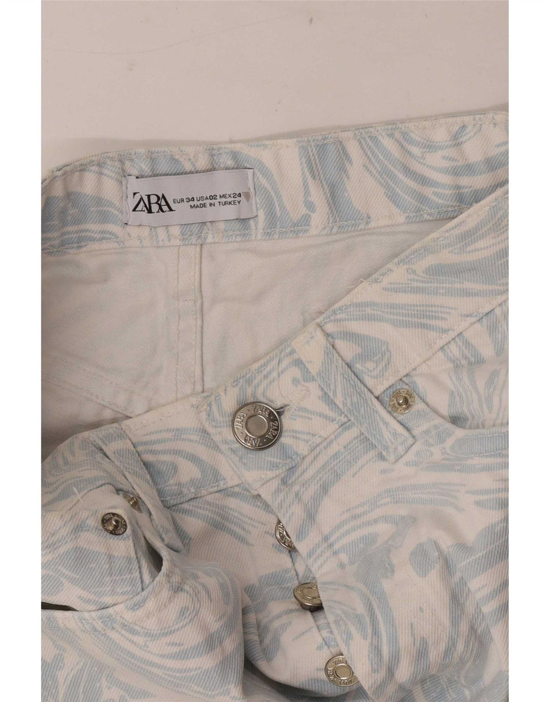 Zara Shorts De Mezclilla Con Estampado Abstracto Para Mujer EU 34 2XS W24 Azul