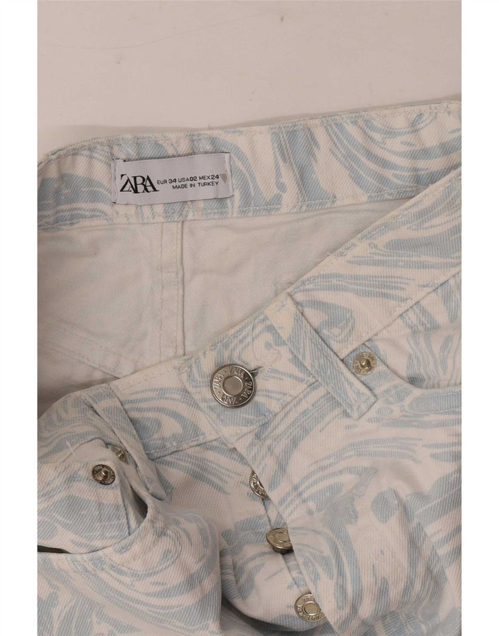 Zara Shorts De Mezclilla Con Estampado Abstracto Para Mujer EU 34 2XS W24 Azul