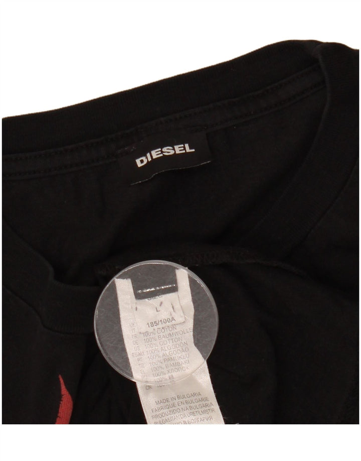Diesel Hombre Camiseta Gráfica Top Grande Algodón Negro