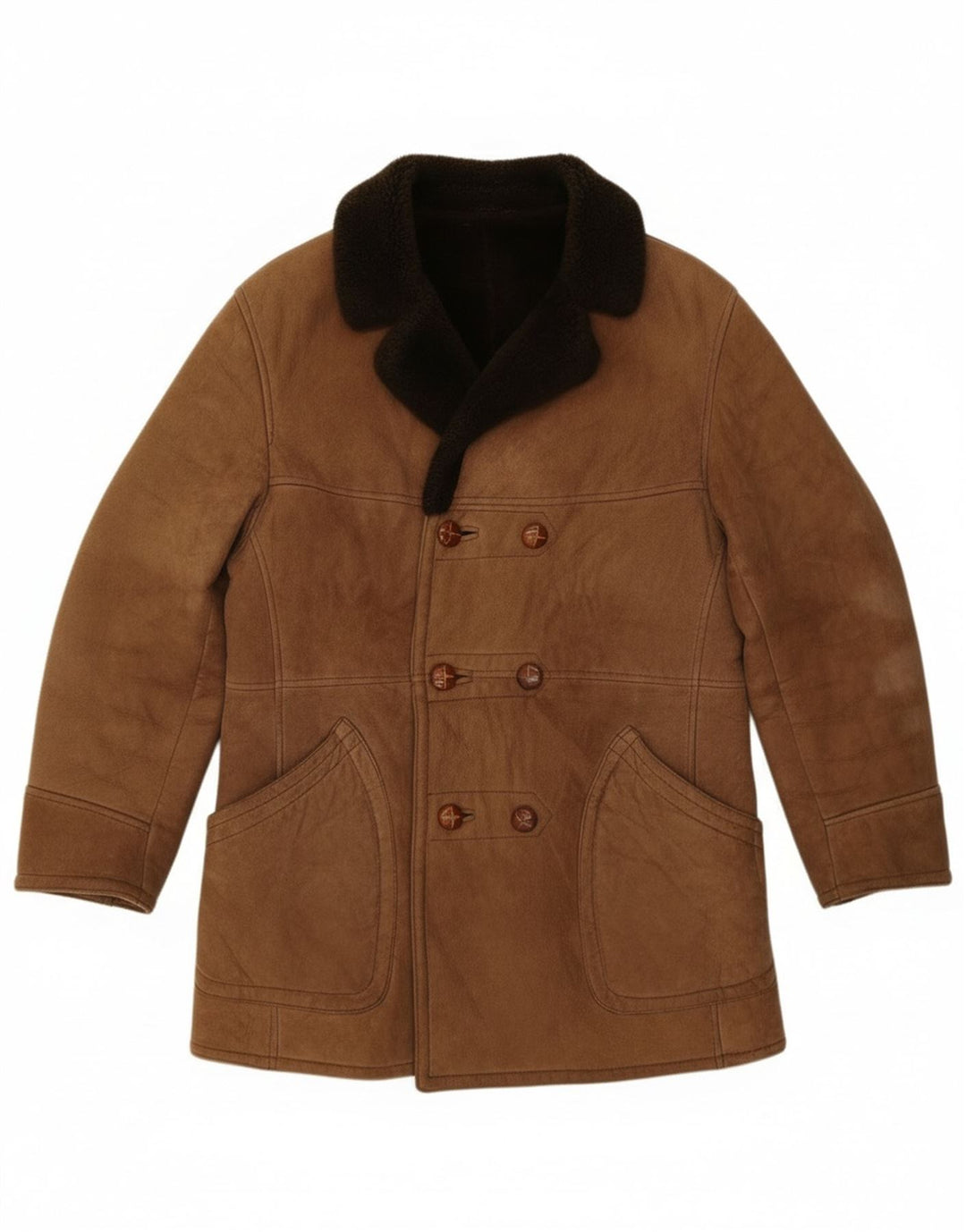 Vintage hombres doble pecho shearling chaqueta Reino Unido 36 pequeño marrón