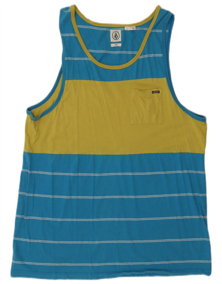 Volcom - Camiseta sin mangas para hombre, talla grande, algodón a rayas azules