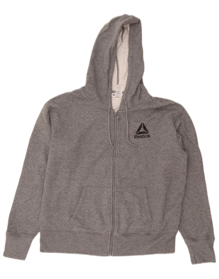 Reebok Sudadera con capucha y cremallera para hombre, tamaño grande, algodón gris