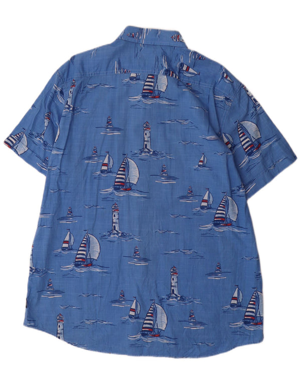 IZOD Camisa de manga corta de agua salada para hombre XL Algodón azul hawaiano