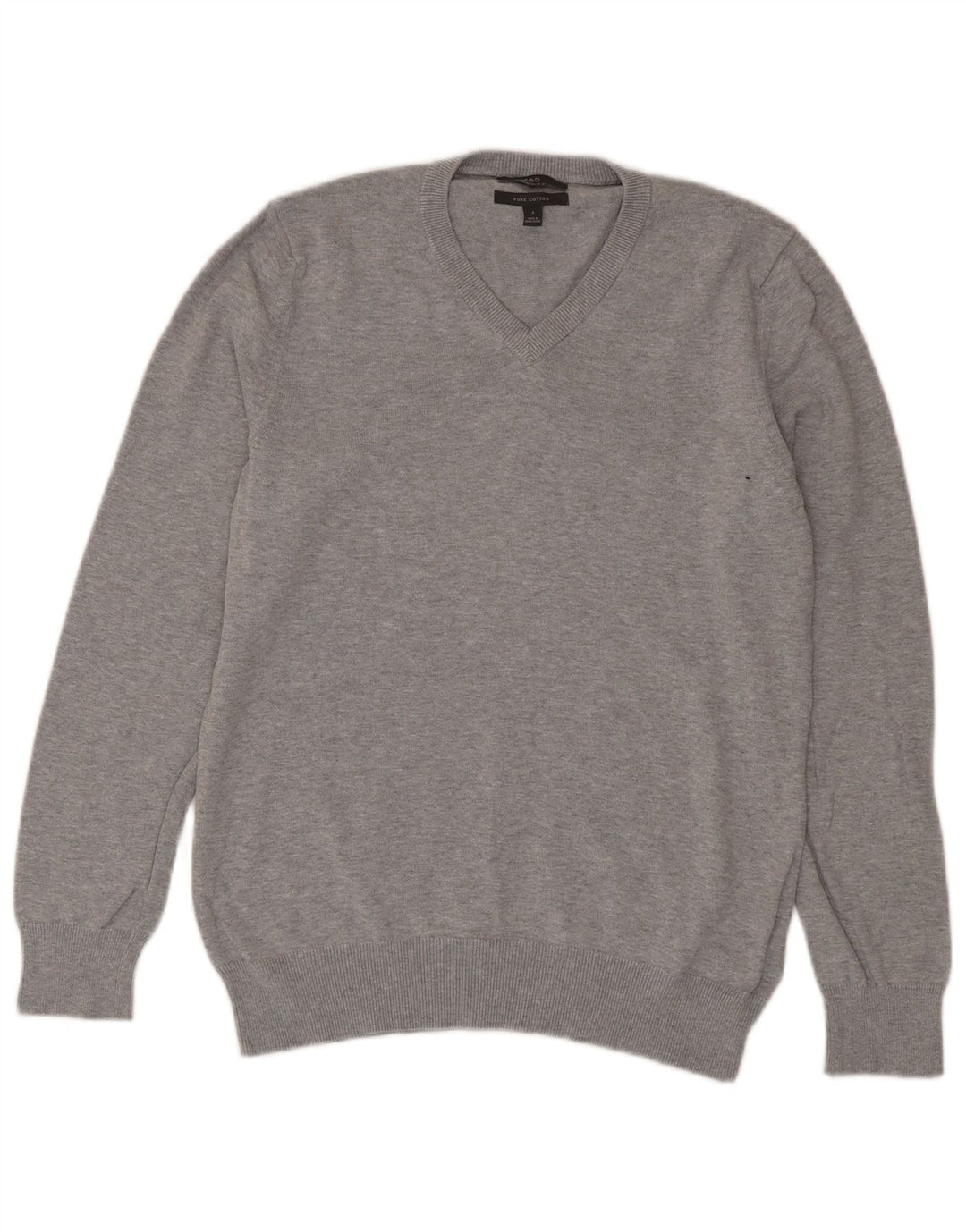 Marks & Spencer Jersey con Cuello en V para Mujer UK 10 Small Gris Algodón