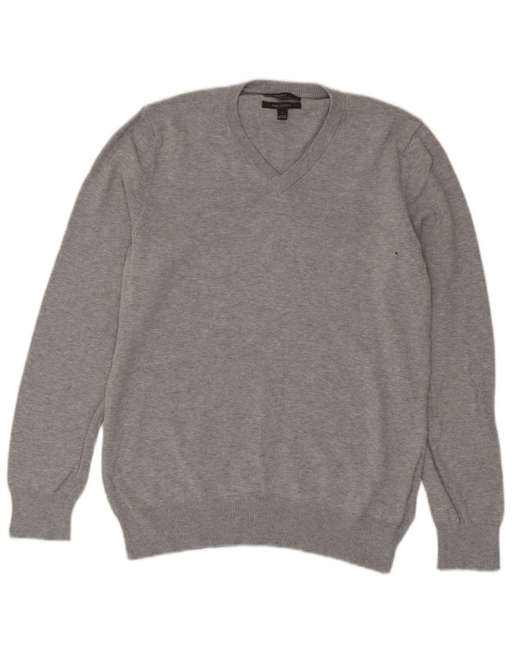 Marks & Spencer Jersey con Cuello en V para Mujer UK 10 Small Gris Algodón