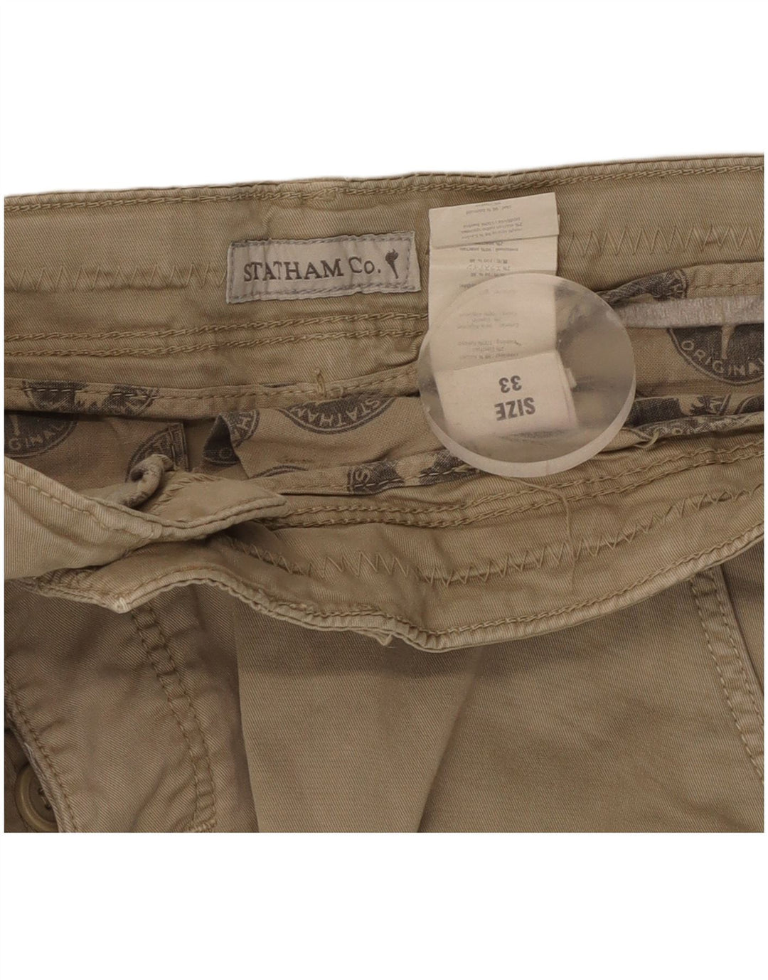 Vintage hombres cargo pantalones cortos W33 algodón beige medio