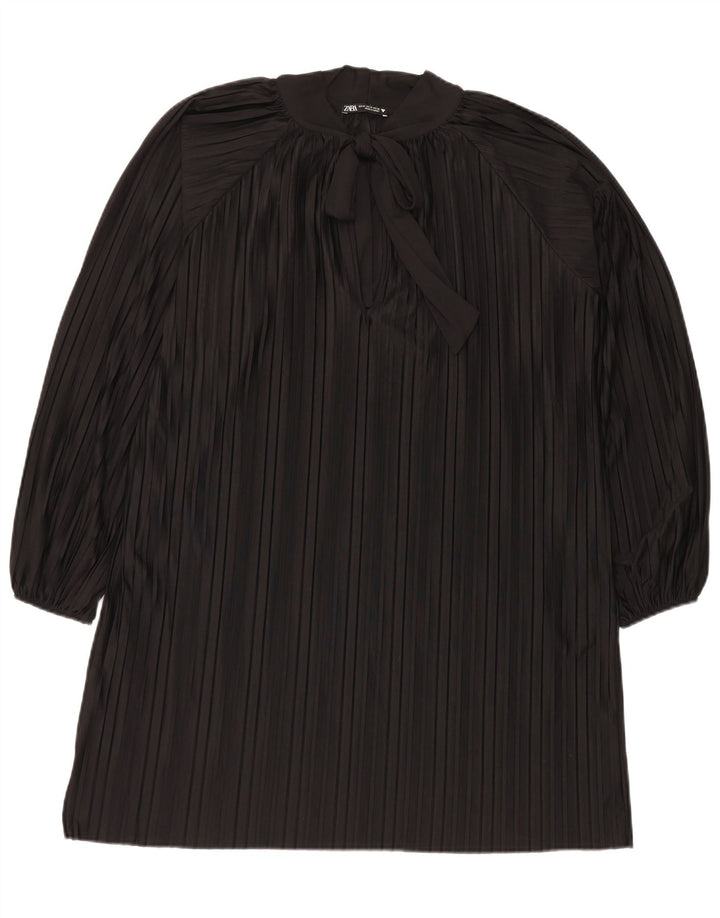 Zara Vestido recto extragrande con lazo en la parte delantera para mujer, Reino Unido 44, mediano, negro, a rayas