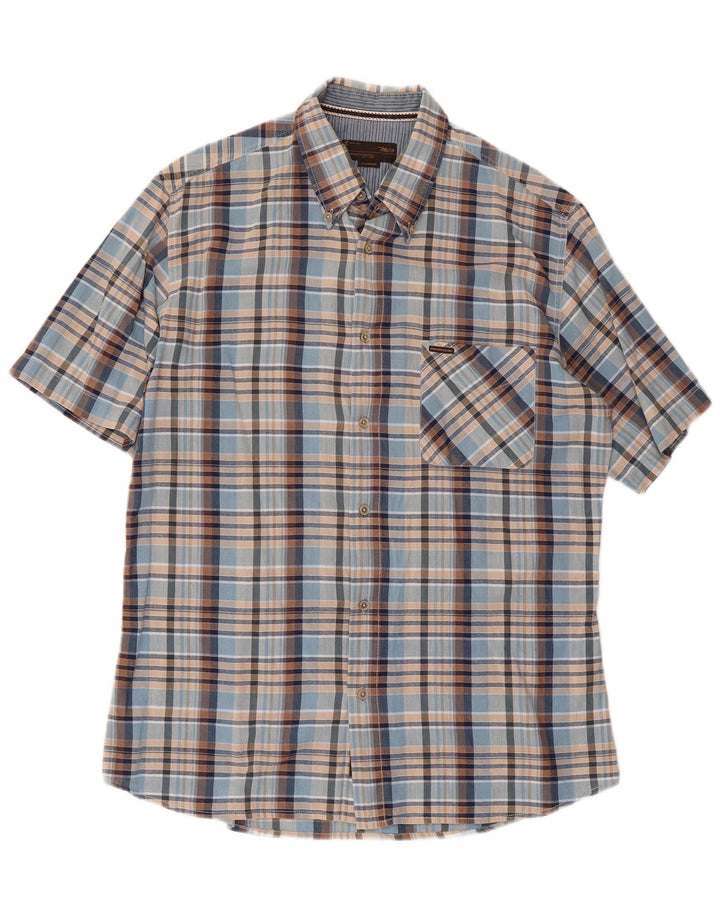 MARLBORO CLASSICS Camisa Manga Corta Hombre XL Azul Cuadros Algodón