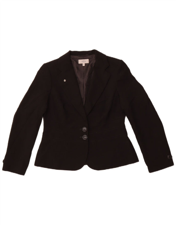 MARKS & SPENCER Chaqueta tipo blazer de 2 botones para mujer UK 44 Poliéster negro mediano