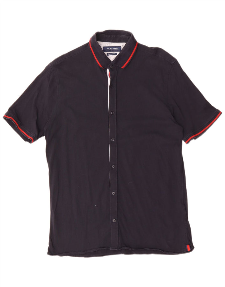 Zara Hombre Camisa Manga Corta Grande Azul Marino