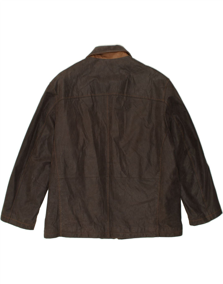 LUCA D'ALTIERI Chaqueta de cuero para hombre UK 56 3XL Cuero marrón