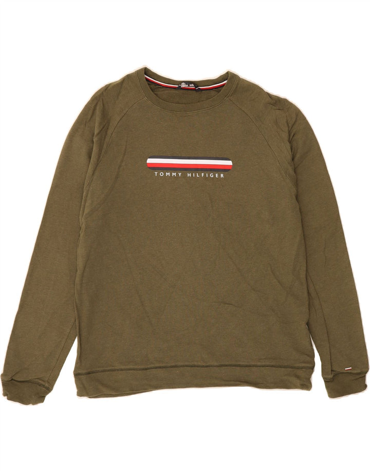 TOMMY HILFIGER Mens Graphic Sweatshirt Jumper Medium Green Cotton Vintage Tommy Hilfiger and Second-Hand Tommy Hilfiger from Messina Hembry 