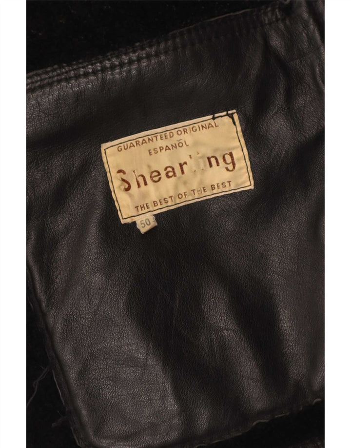 Vintage hombres shearling chaqueta IT 50 cuero negro grande