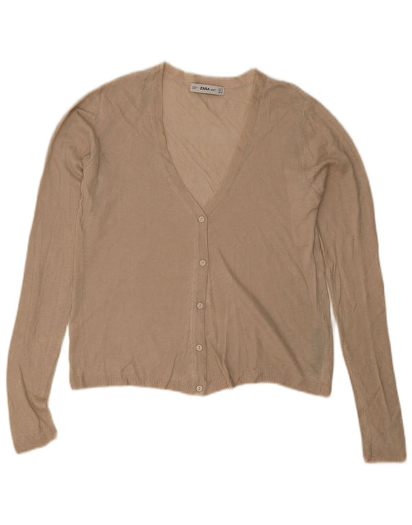 Zara Mujer Crop Cardigan Top UK 10 Small Viscosa Beige