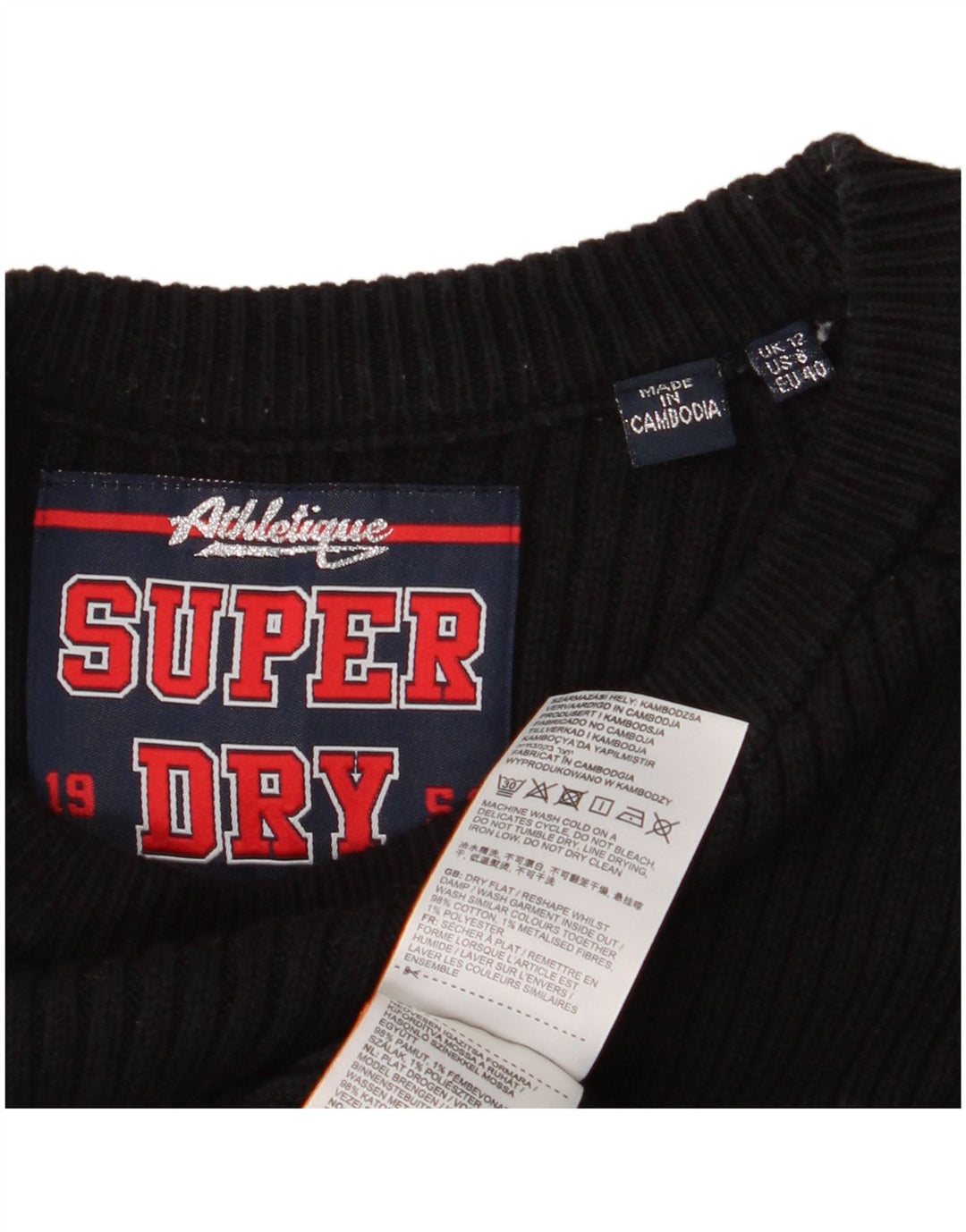 SUPERDRY Vestido tipo jersey gráfico para mujer UK 40 Mediano Algodón negro