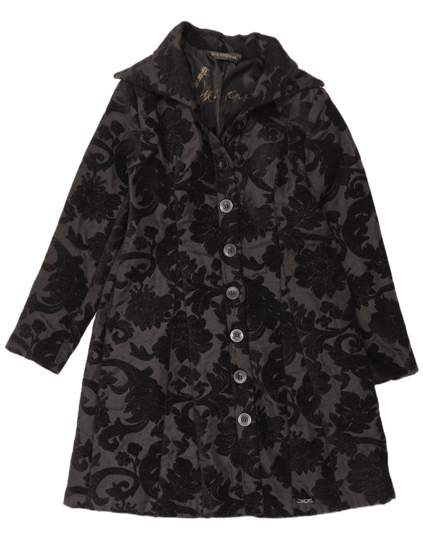 Desigual Mujer Regular Fit Abrigo EU 42 Grande Negro Floral Moderno