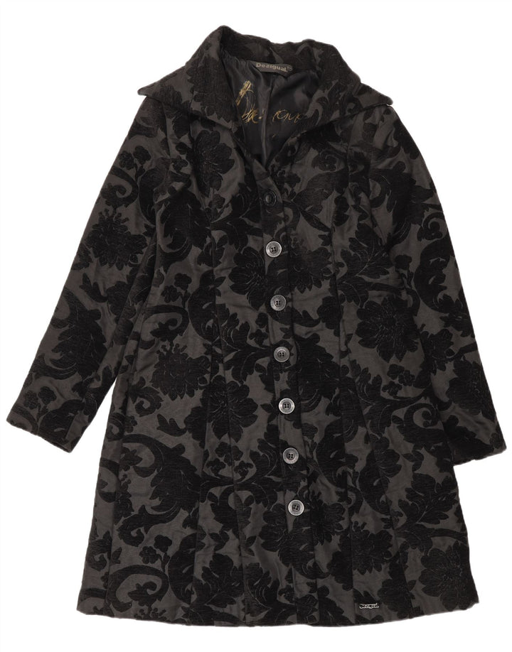 Desigual Mujer Regular Fit Abrigo EU 42 Grande Negro Floral Moderno
