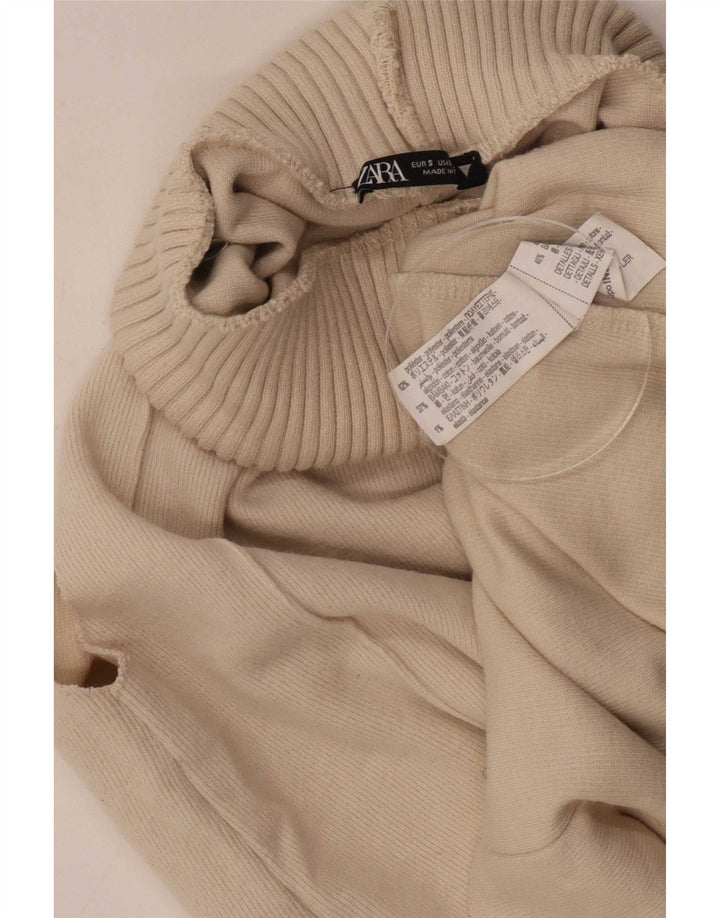 Zara Mujer Roll Neck Chaleco Top UK 10 Small Beige Poliéster