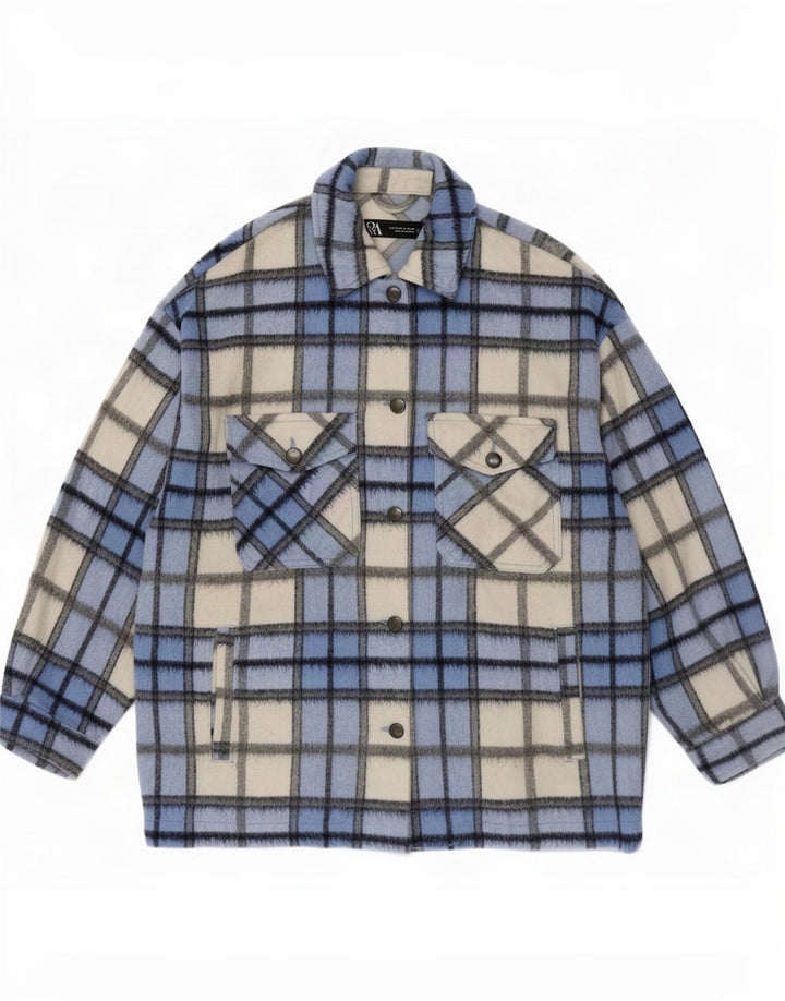 Chaqueta estilo shacket extragrande de Zara para mujer UK 10 Small Blue Plaid