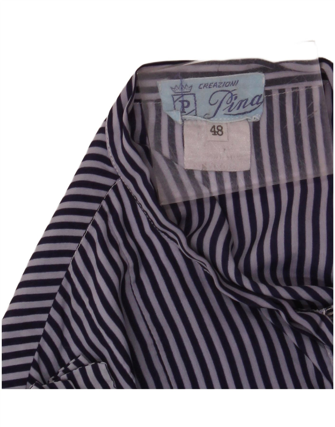 VINTAGE Blusa camisera con pajarita para mujer IT 48 XL Azul marino a rayas