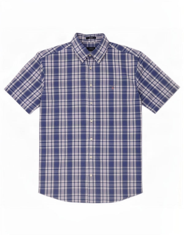 Gant Camisa de manga corta para hombre, corte regular, talla 41/42 16 1/2 grande, cuadros azules