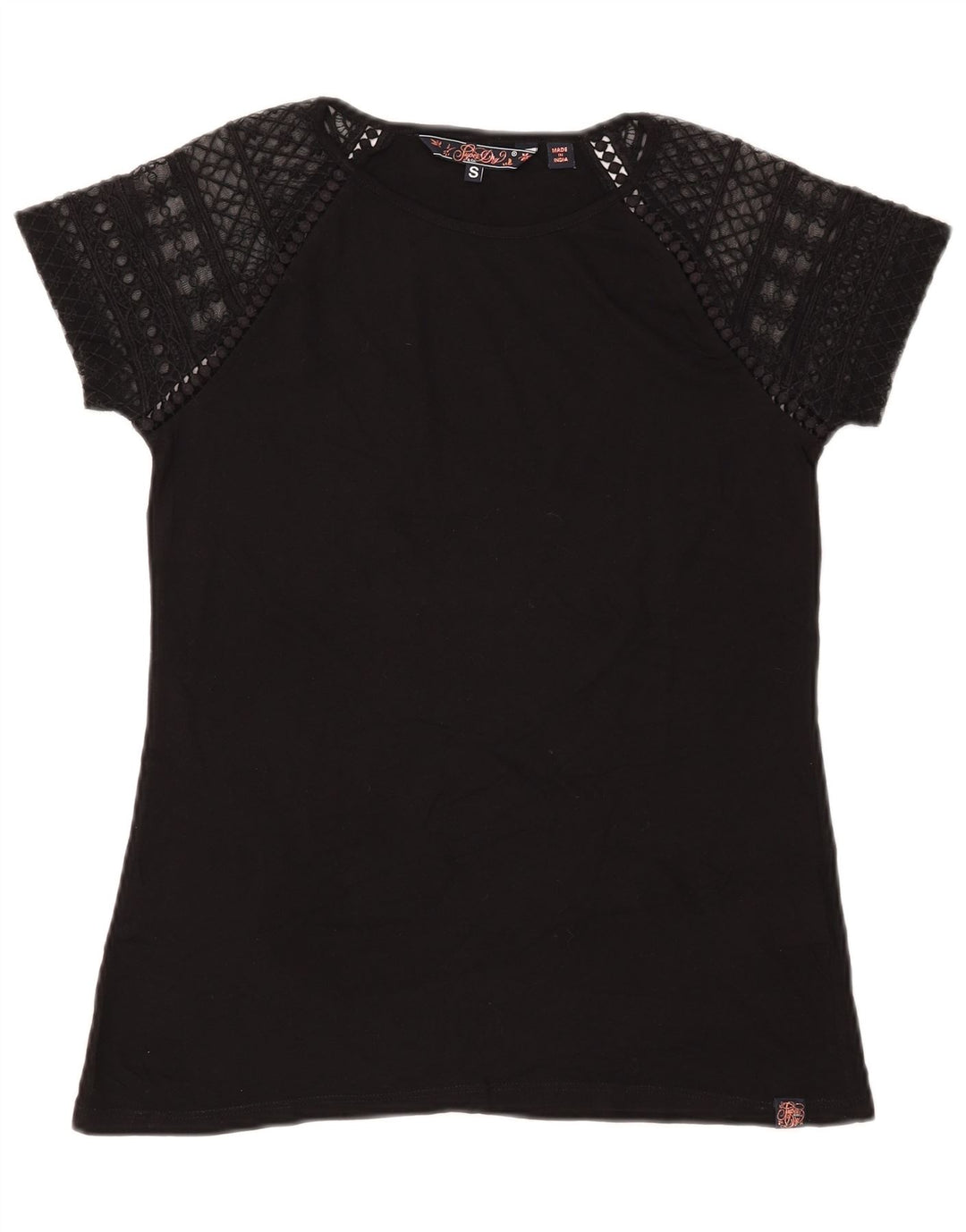 SUPERDRY Camiseta para mujer Top UK 10 Small Black Cotton