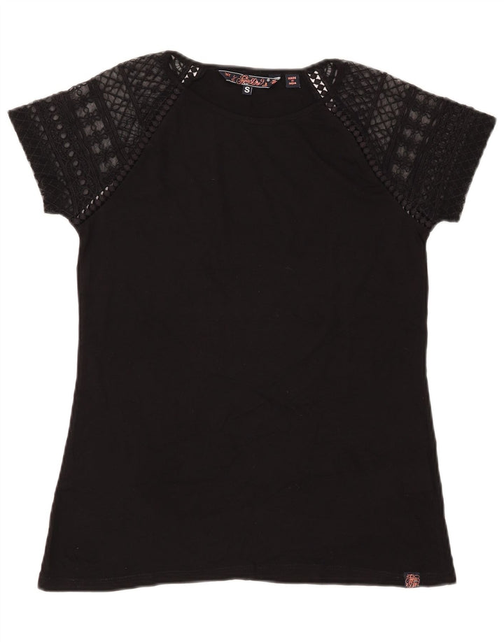 SUPERDRY Camiseta para mujer Top UK 10 Small Black Cotton