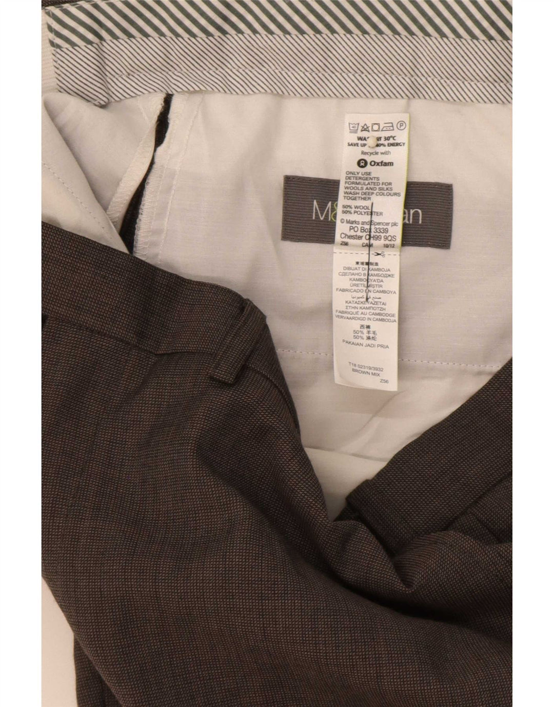 Marks & Spencer Pantalón de traje recto para hombre W36 L31 Lana marrón