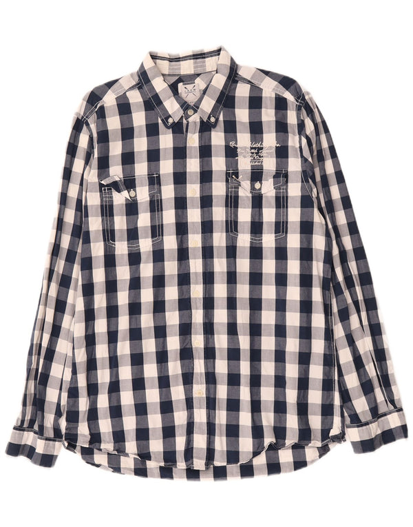Crew Clothing Camisa entallada para hombre XL Algodón a cuadros azul marino