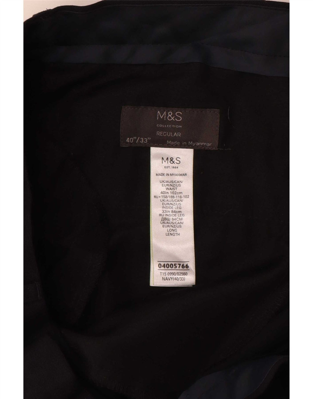 Marks & Spencer Pantalón de traje regular para hombre W40 L33 Poliéster azul marino