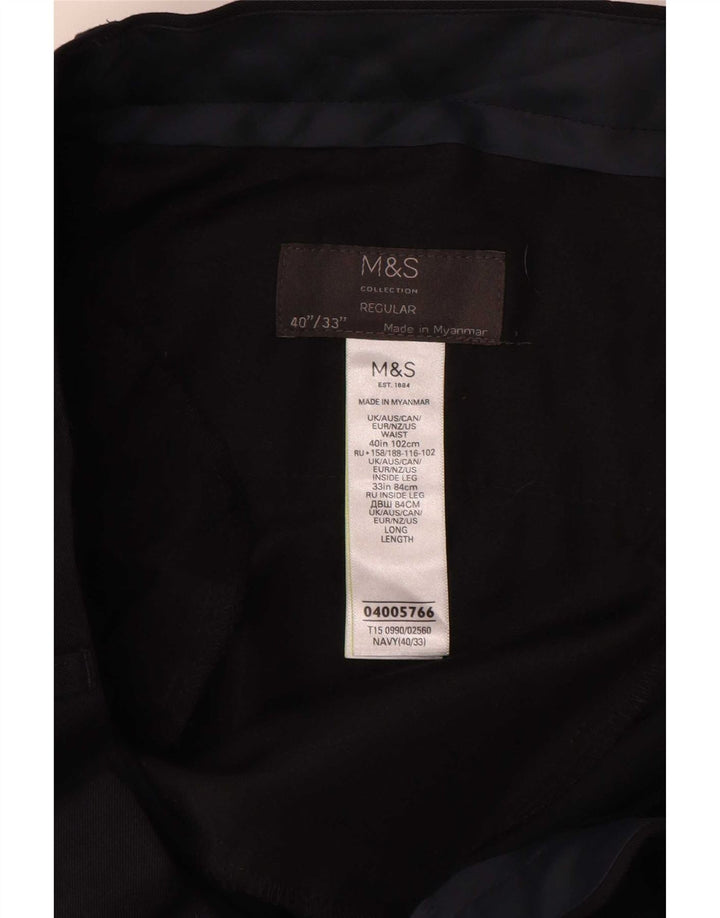 Marks & Spencer Pantalón de traje regular para hombre W40 L33 Poliéster azul marino