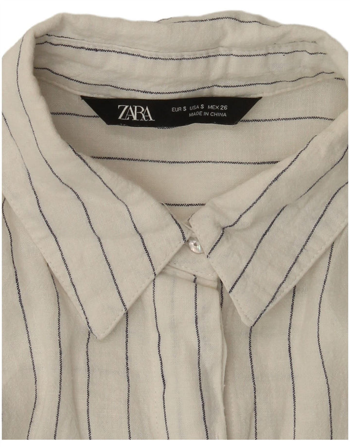 Zara Camisa Larga Extragrande De Mujer UK 10 Small White Pinstripe