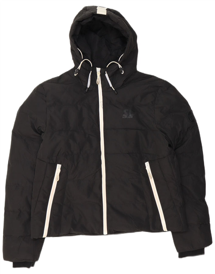 SUPERDRY Chaqueta acolchada con capucha y gráfico para mujer UK 46 Large Black Colourblock