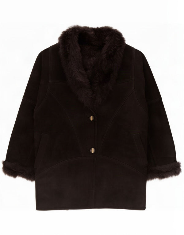 Chaqueta de piel de oveja vintage para mujer IT 48 XL Negro