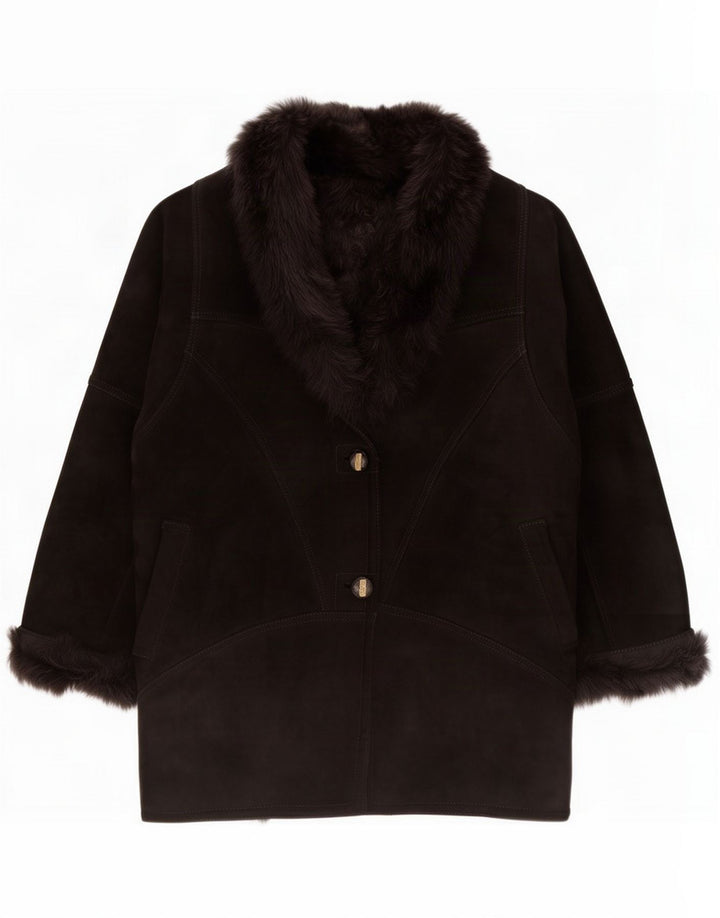 Chaqueta de piel de oveja vintage para mujer IT 48 XL Negro