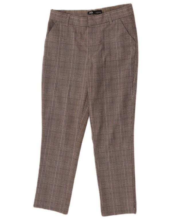 Zara Mujer Pantalones Chinos Slim Small W26 L25 Cuadros Grises