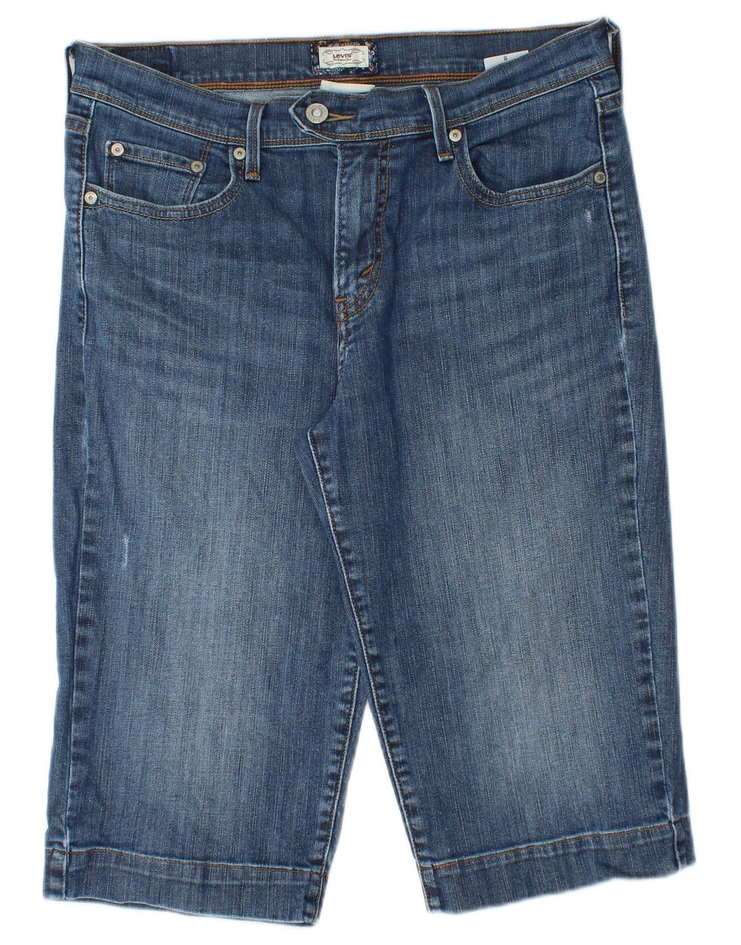 LEVI'S Bermudas para mujer, pantalones cortos de mezclilla desgastados US 8 mediano W28 algodón azul
