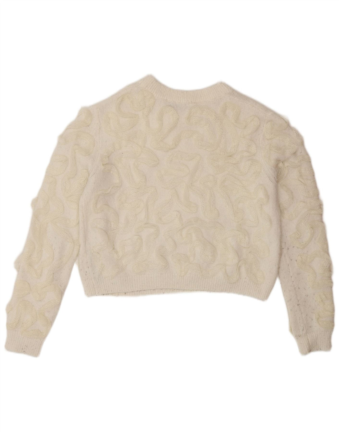 Zara Suéter con Cuello Redondo y Estampado Abstracto para Mujer UK 10 Small Off White