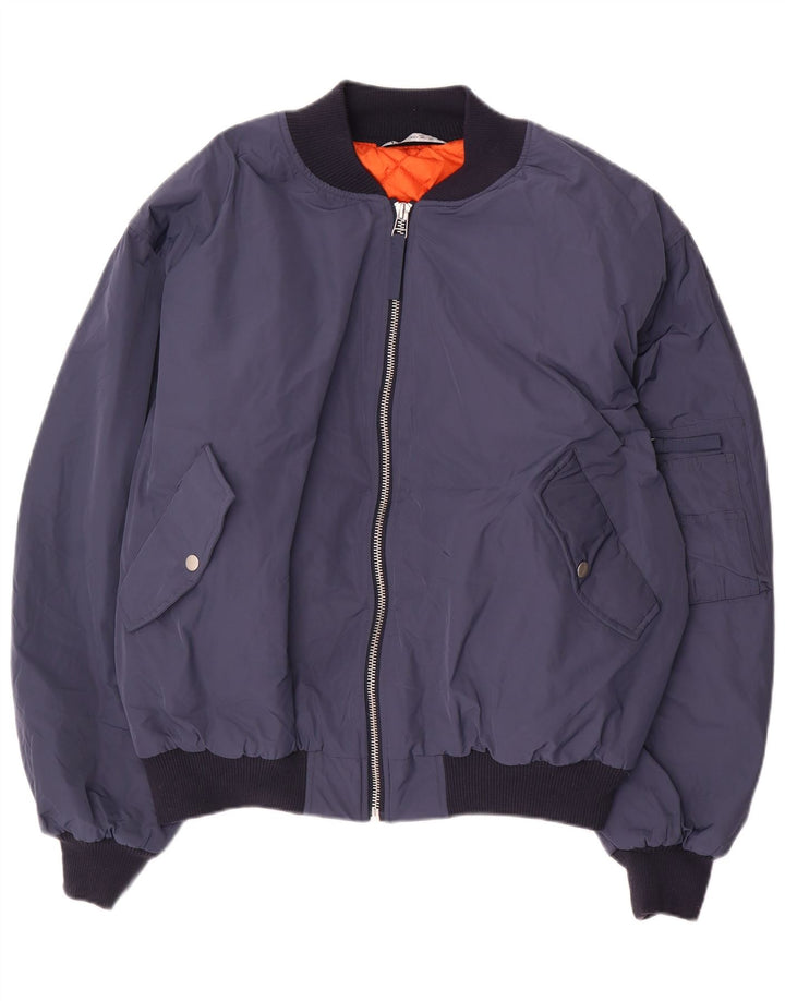 Zara Hombre Cazadora Bomber Suelta UK 42 XL Poliéster Azul Marino