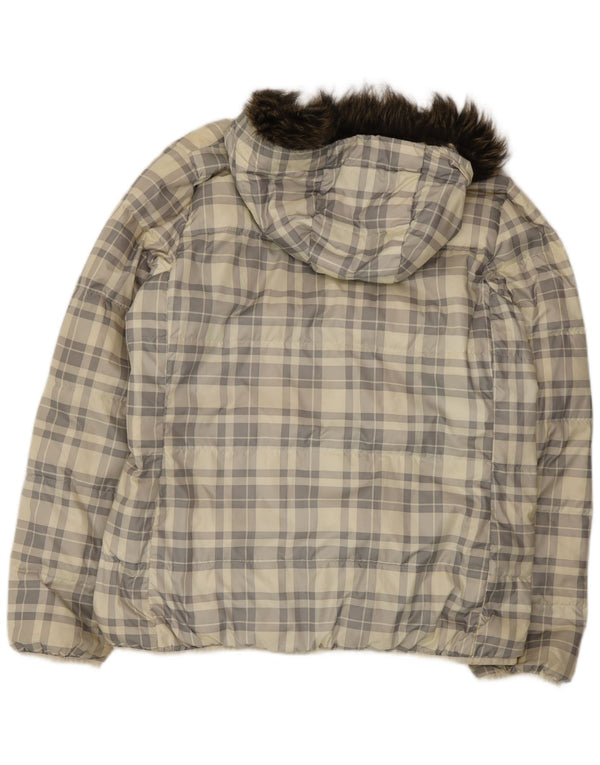 Nike Chaqueta acolchada reversible con capucha para hombre UK 44 2XL Poliéster a cuadros blancos