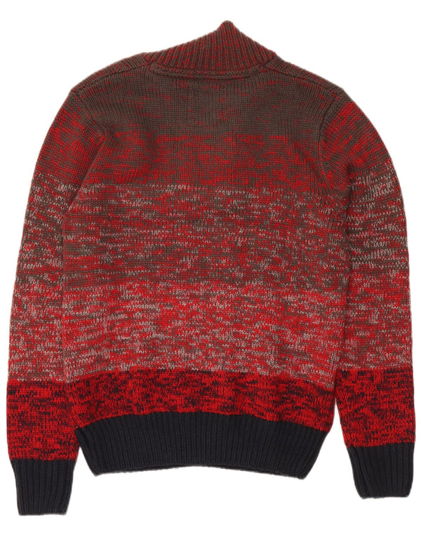 VINTAGE Jersey de cuello con botones para mujer UK 18 XL Bloque de color rojo