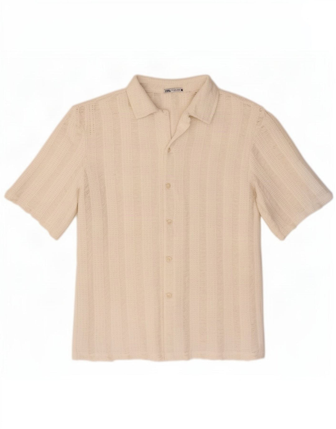 Zara Hombre Camisa De Punto De Manga Corta Grande Poliéster De Rayas Blancas