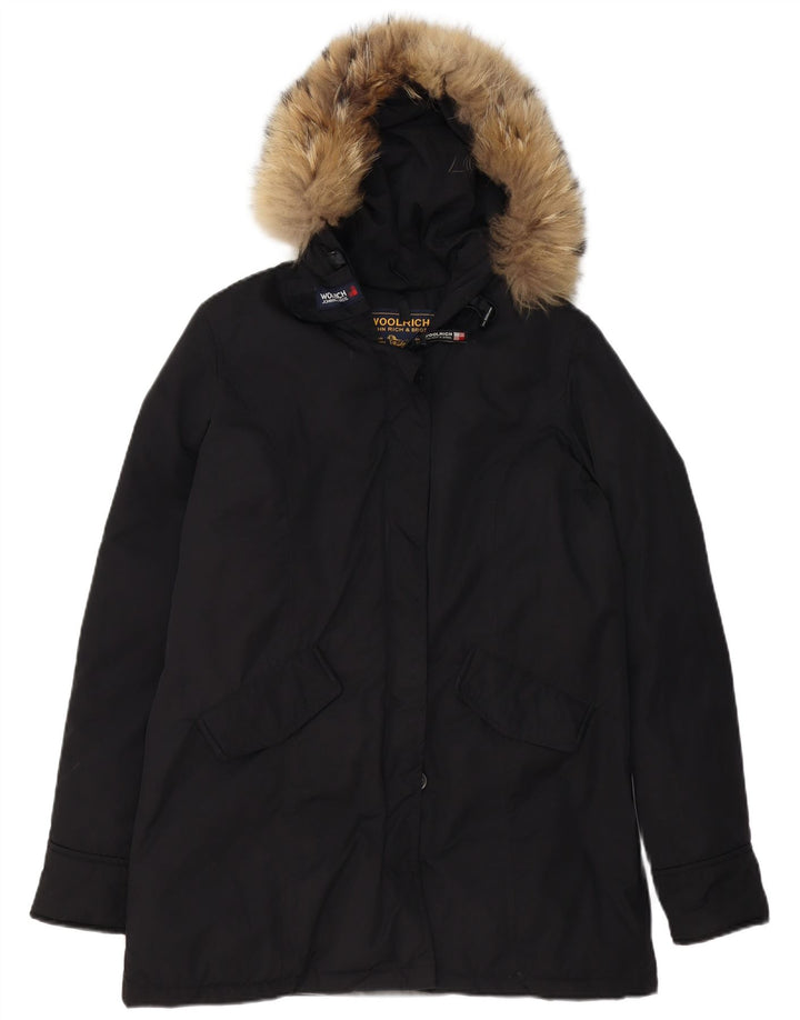WOOLRICH Abrigo acolchado con capucha para mujer UK 46 Grande Poliéster negro
