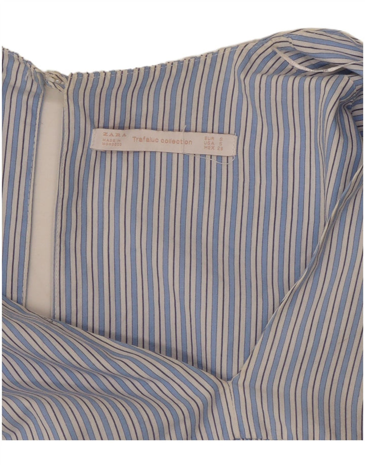 ZARA Mujer Mono Corto Manga 3/4 UK 40 Pequeño Azul Rayas