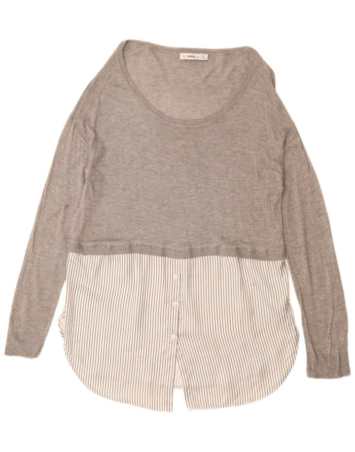 ZARA Jersey largo con cuello barco para mujer, talla 44, viscosa gris medio