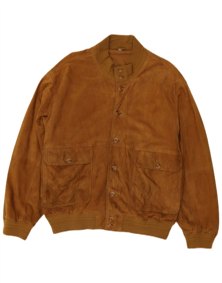 Luca D'altieri Chaqueta bomber de ante para hombre IT 56 3XL Cuero marrón