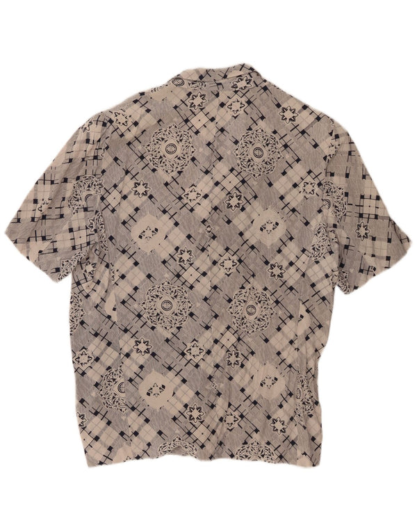 Vintage mujer camisa de manga corta Reino Unido 16 grande gris geométrico