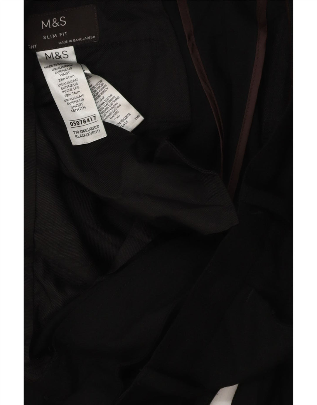 MARKS & SPENCER Pantalón chino slim fit para hombre W32 L28 Poliéster negro